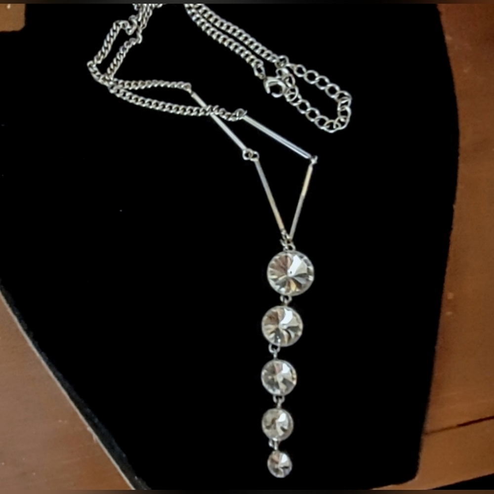 Crystalline Round Rhinestone Rivoli Dangling Necklace